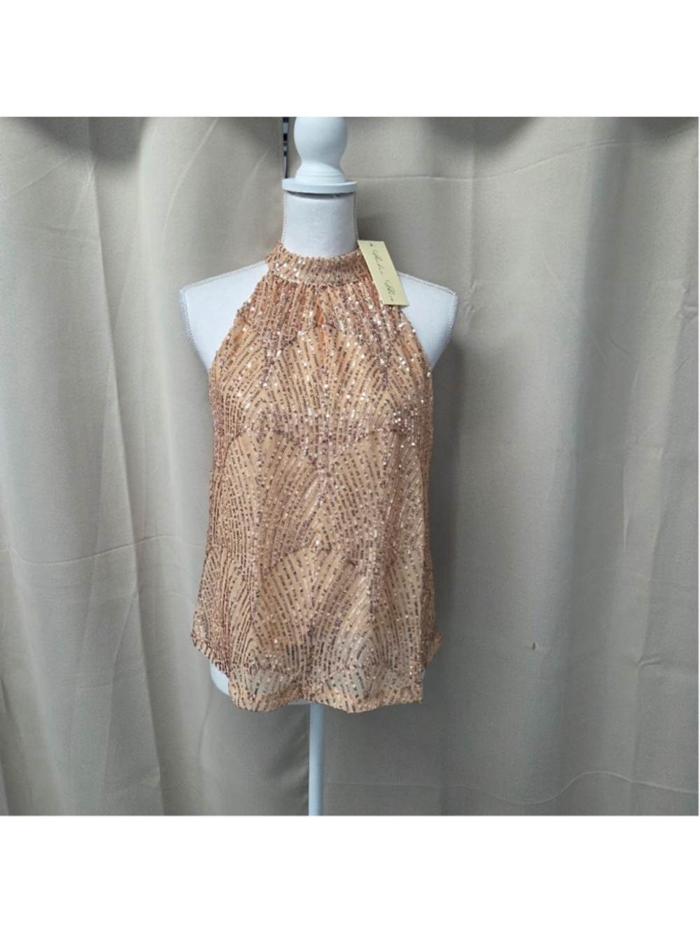 NWT Sequence Halter Beige Top Raver Boho Festival Size S